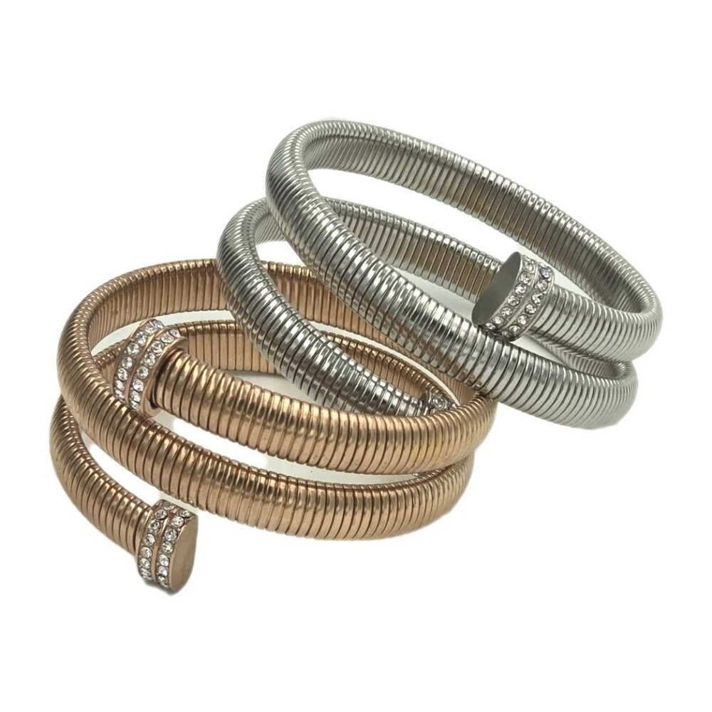 Set of 2 DSMK Stainless Steel Memory Wrap Bracelets